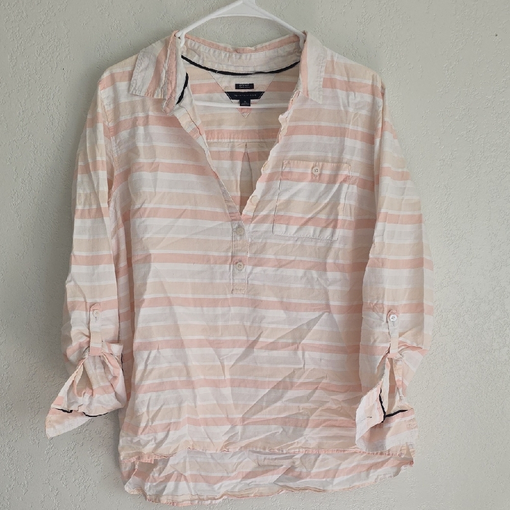 🔴Tommy Hilfiger Pink and White Striped Blouse